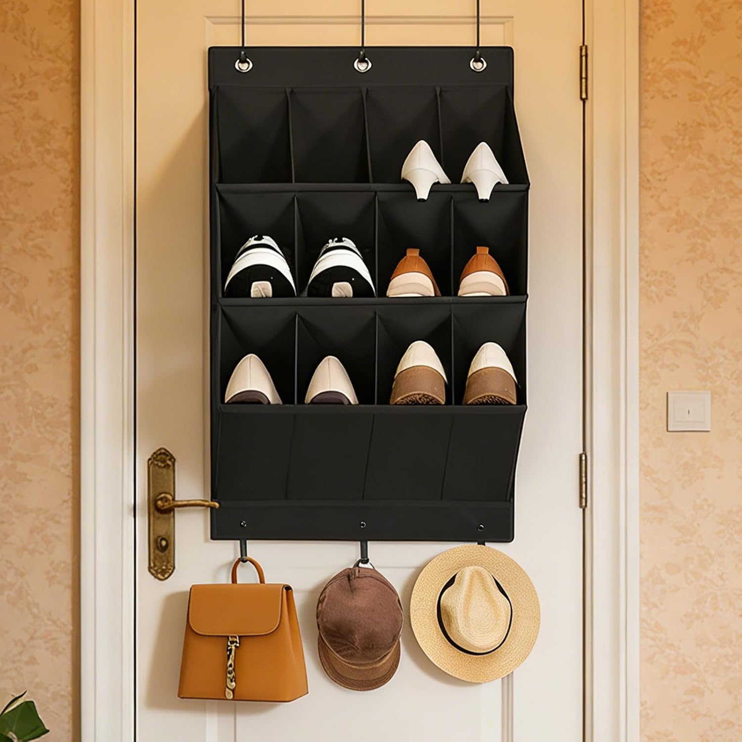 Over the Door Shoe Organizer, 12-Pocket Storage Bag, 80x40cm Hangable Closet Organizer, Polyester Fabric Material Included, Wall Hanging Storage with Durable Hooks, Shoes Toys Accessories Holder