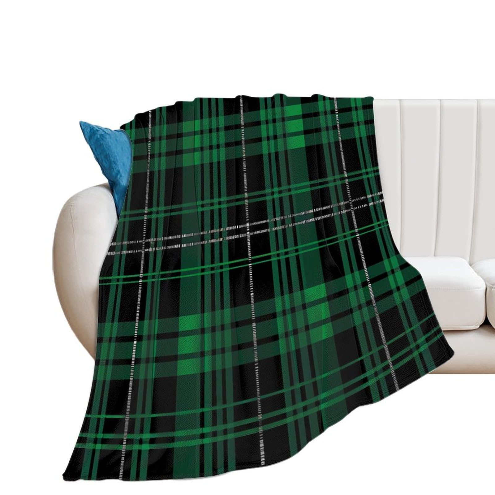 OUTBDNVFSA Black Green Scottish Plaid Throw Blanket Lightweight Summer Blankets for Bed Sofa Camping Travel