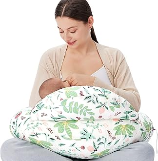 Momcozy Original Nursing Pillow and Positioner - Plus Size Feeding Pillow | Breastfeeding, Bottle Feeding, Baby Support | with Adjustable Waist Strap and Removable Cotton Cover, Green Forest
