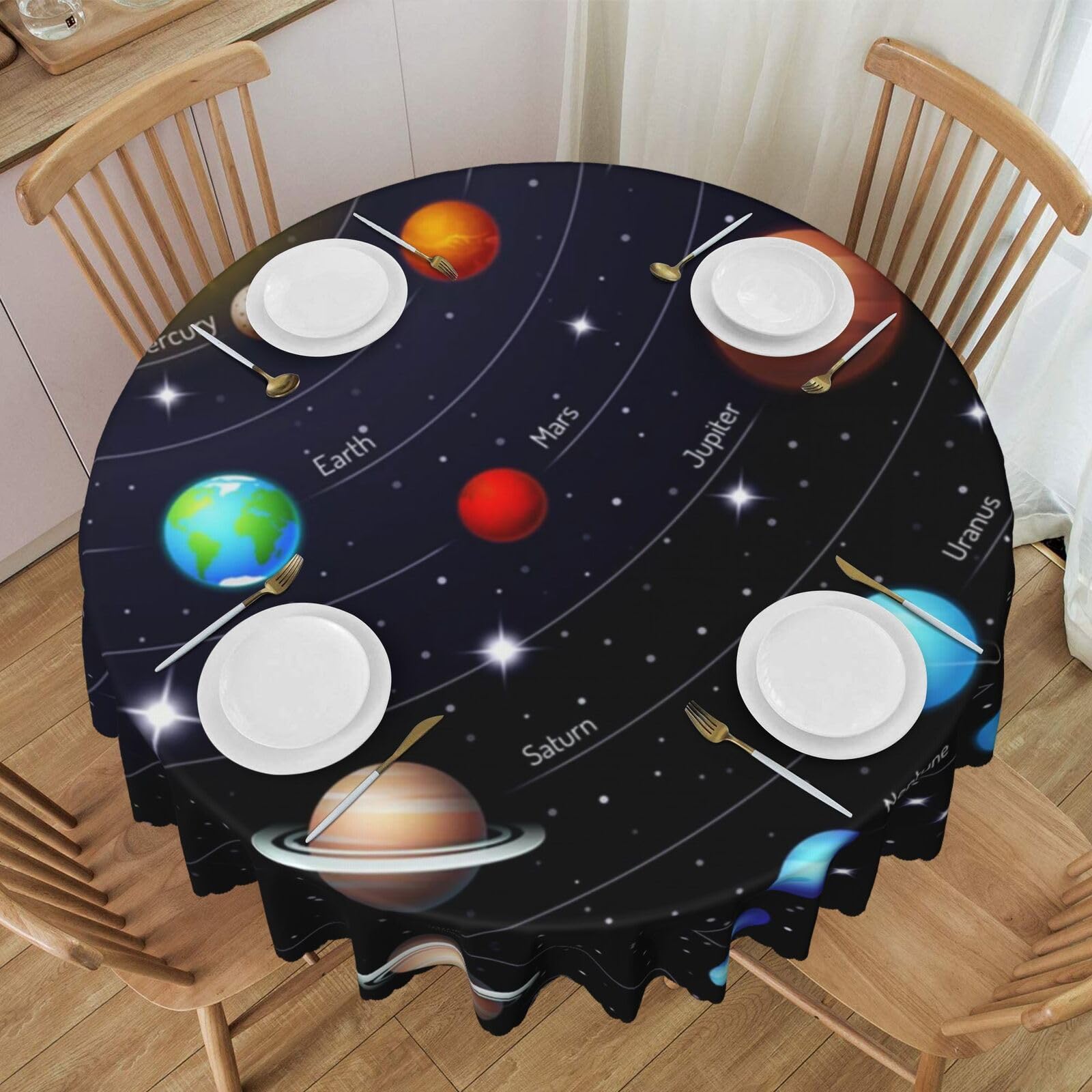 Nappe ronde de 150 cm facile à nettoyer grâce à son tissu imperméable anti-tache
