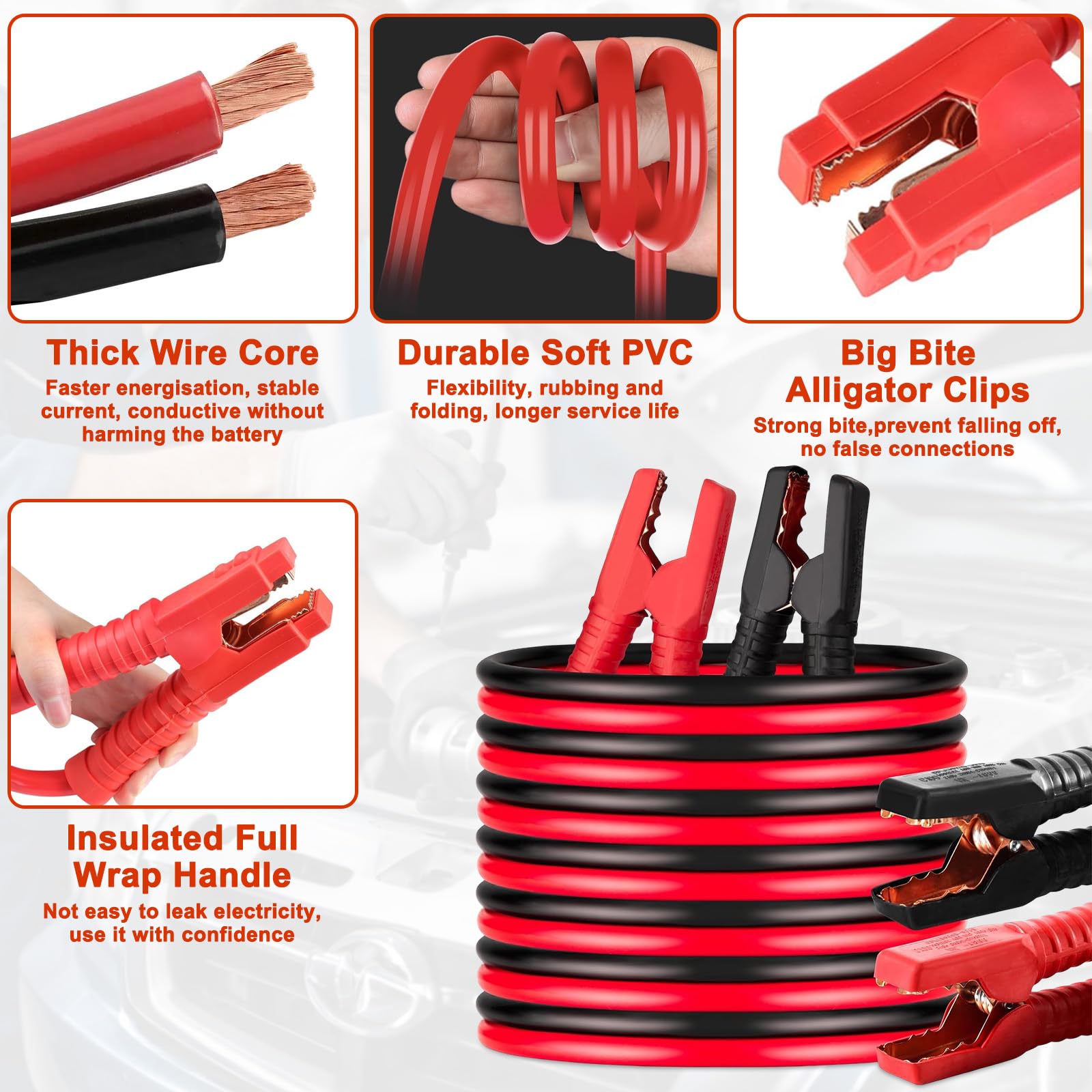 Cavi Batteria Auto con Borsa, Cavo Avviamento 12/24V 4M 2000A per Camion, Cavi Collegamento per Avviamento Sicuro Efficiente, Cavo Avvio Rapido Resistenti per Motori Benzina e Diesel