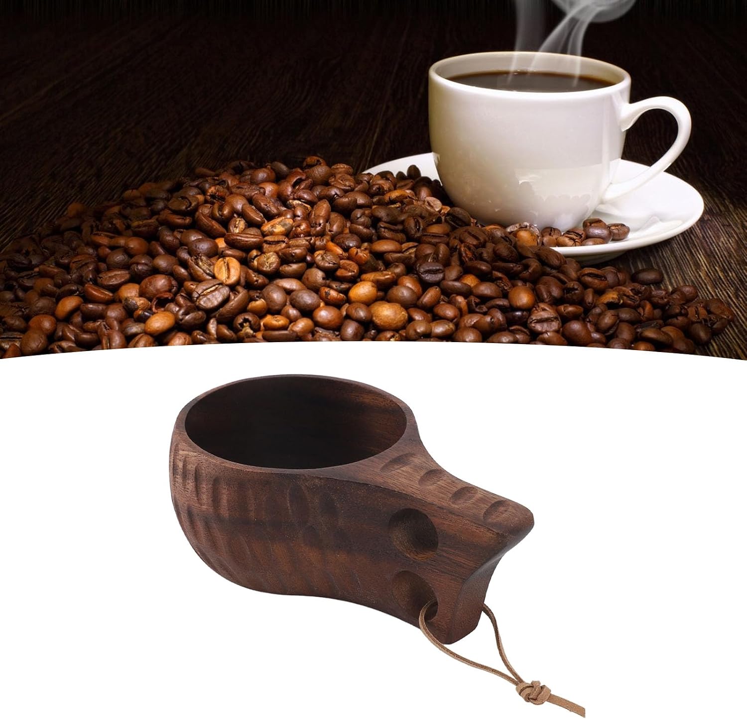 Wooden Coffee Cup,350ML Nordic Style Wooden Cup with Handle Portable Multifunctional Wood Mug Drinking Cup for Coffee Tea Milk Beverages (Dark Wood Color)