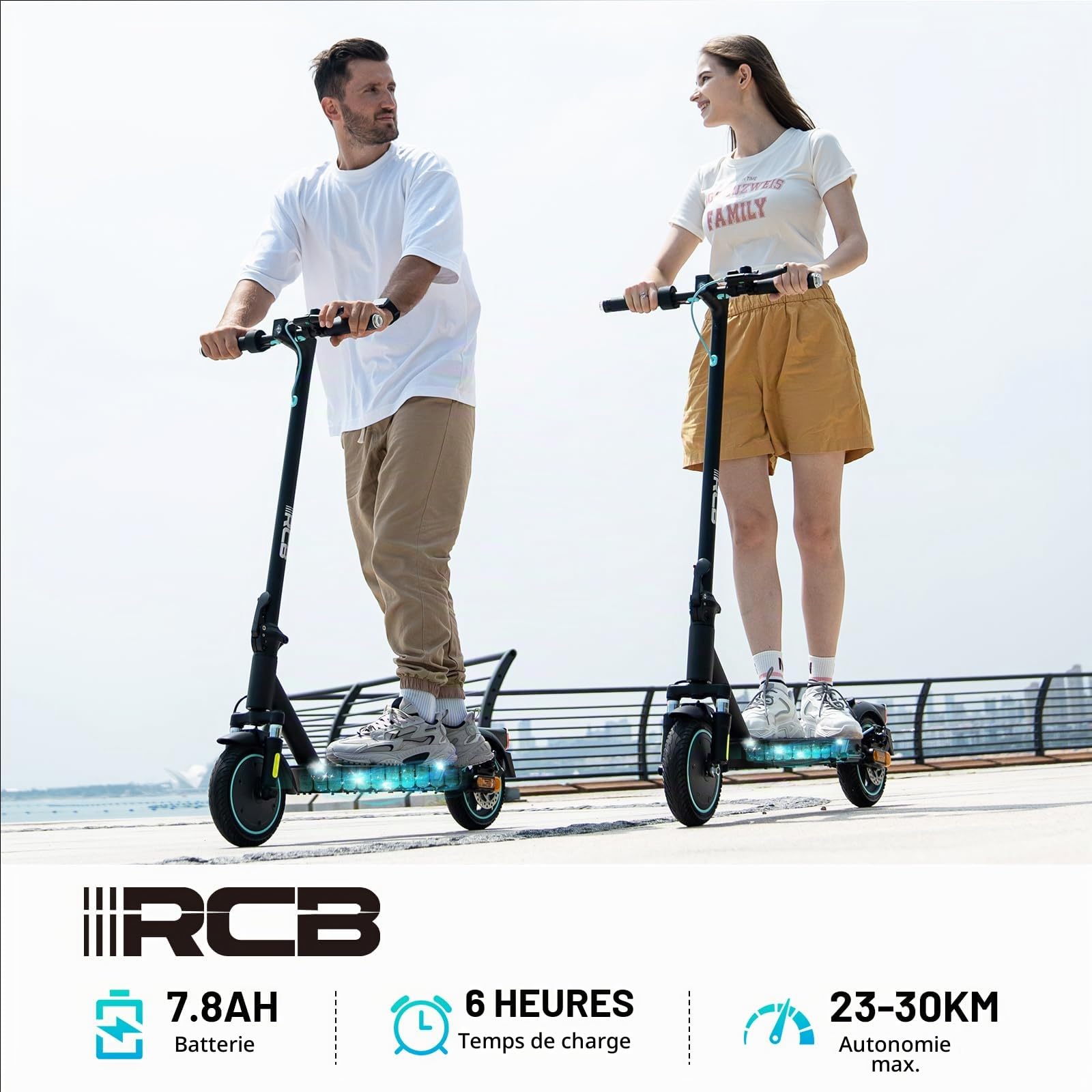 RCB R17 Trottinette Électrique, Jusqu'à 25 km/h, Pneus Solides 8.5'', Contrôle APP, Charge Max 120 kg, Double Frein, Double Amortisseurs, Poids 15 kg, pour Adultes et Adolescents