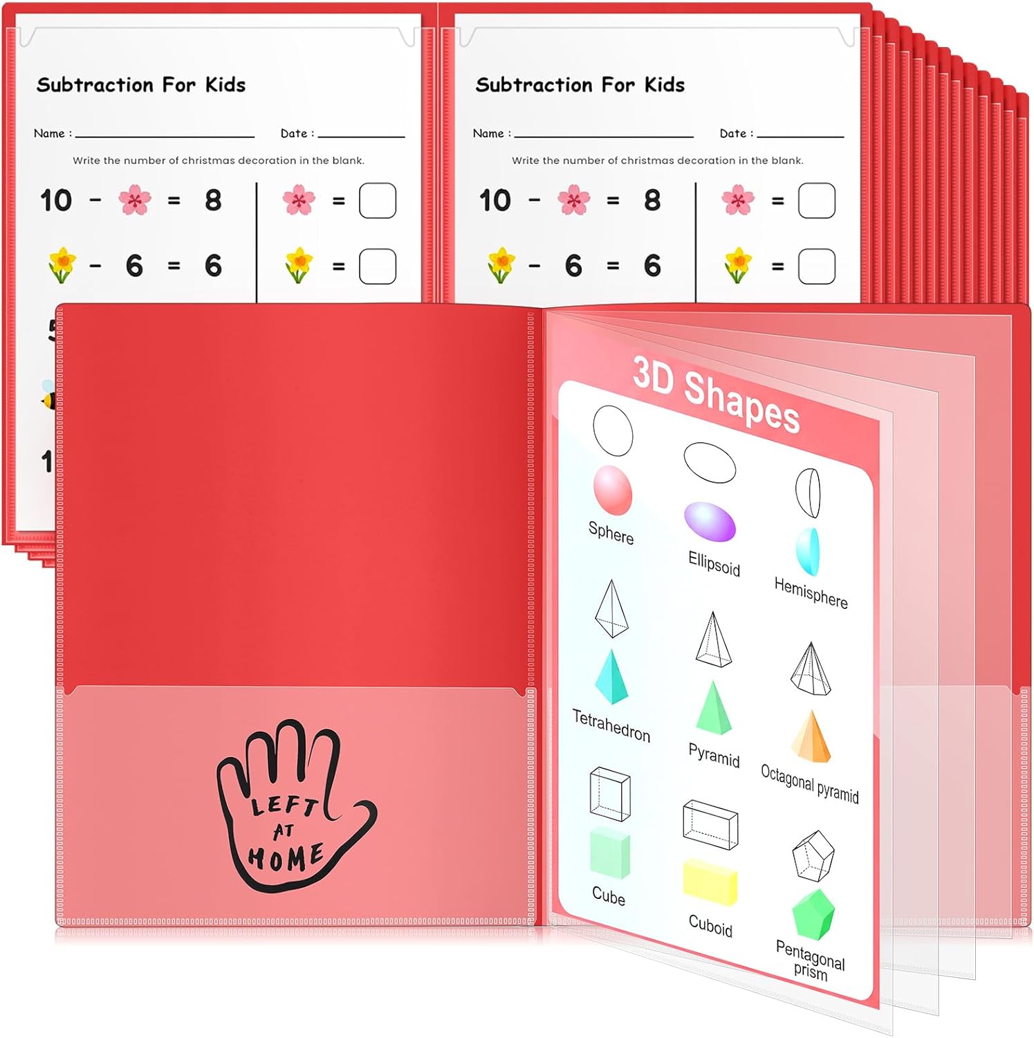 Henoyso 24 Pcs Plastic Take Home Folders with 2 Pockets and 4 Sleeves, Heavy Duty School to Home Folder with Clear Front Pocket for School Classroom Students Parent Teacher Communication (Red)