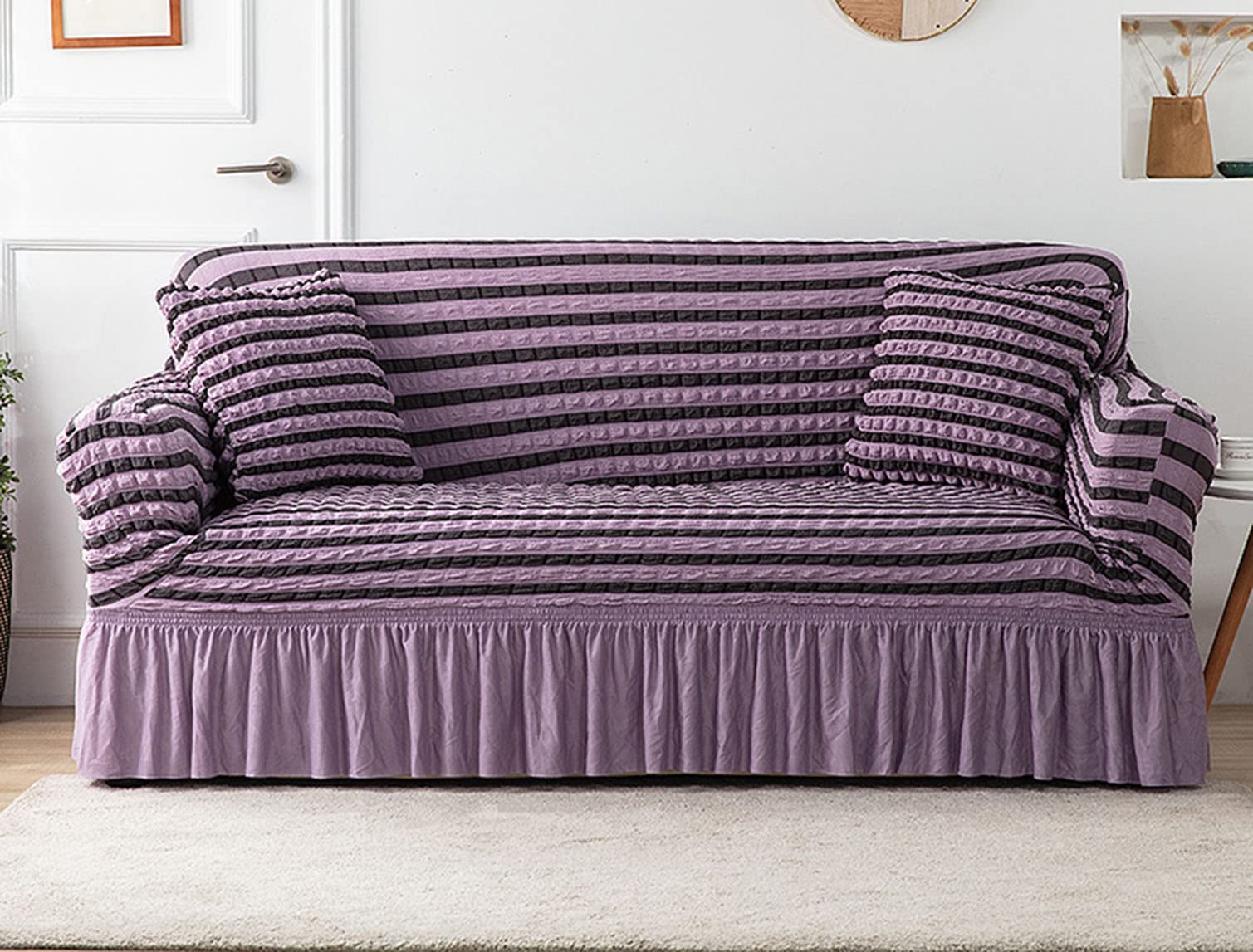 GUYIRT High Stretch Sofa Slipcovers Stylish Durable Couch Covers Sofa Cover Modern Style Furniture Protector with Elastic Bottom And Skirt -purple-2 Seater(145-185cm)