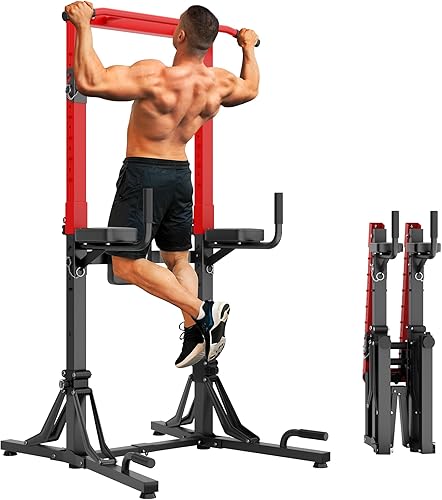 Miniatura 9 de SogesHome Barra de dominadas plegable y soporte de inmersión, estación de inmersión de entrenamiento de fuerza de pie ajustable, estación de