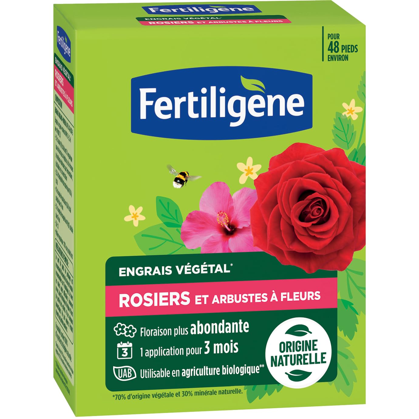 FERTILIGENE FEGROS12 - Engrais Végétal Rosiers et Arbustes à Fleurs 1,2 kg - Une floraison plus abondante - Seulement 1 application en 3 mois - Jusqu'à 48 pieds - Produit 100% naturel avec zéolite