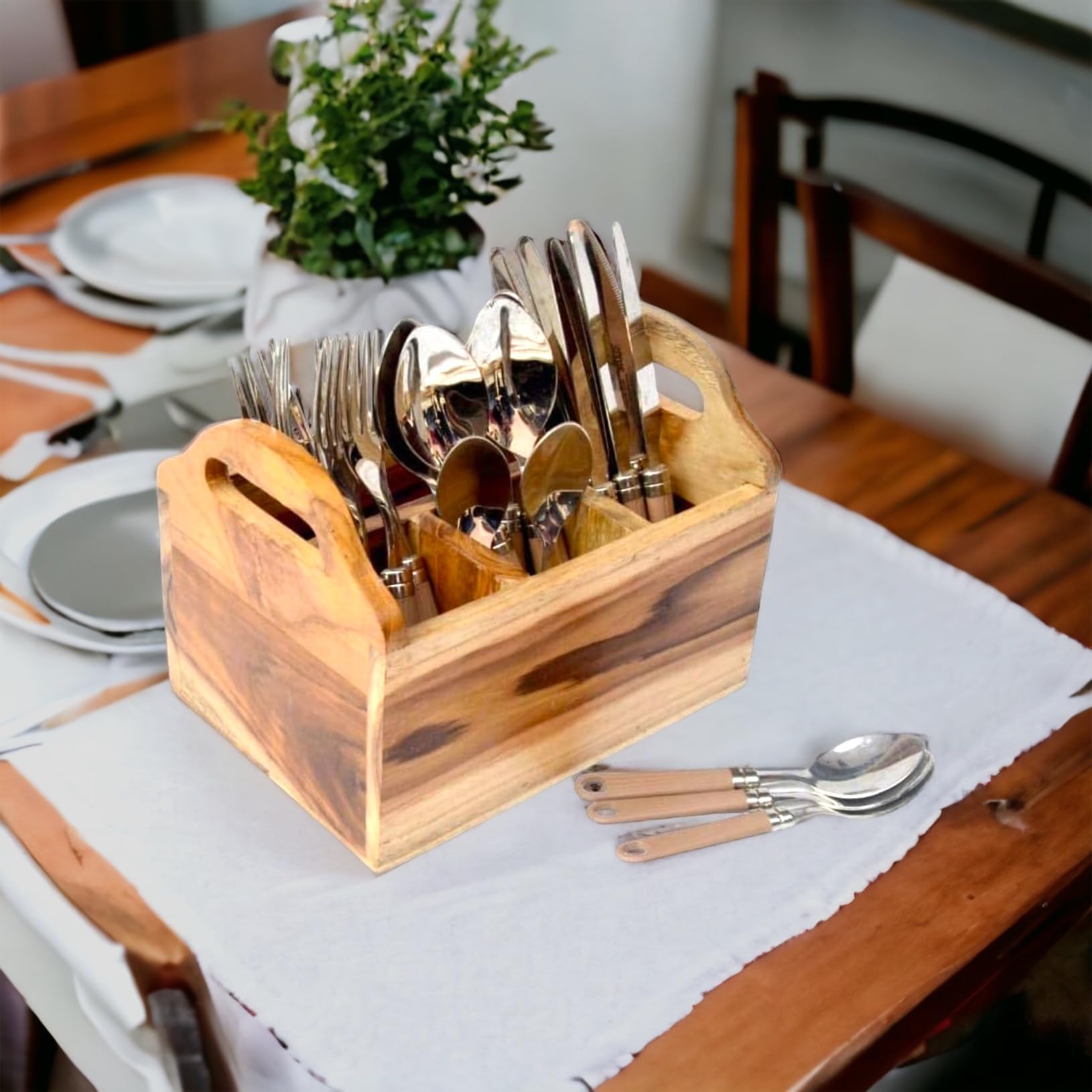 Wooden Fork & Knife Stand - Spoon Holder for Kitchen -3 Wooden Fork & Knife Stand - Spoon Holder for Kitchen -3
