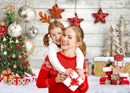 Miniatura 4 de AIIKES Telón de fondo de Navidad de 10 x 8 pies, telón de fondo de regalo de árbol de Navidad, tablero de madera blanca, copo de nieve, telón de