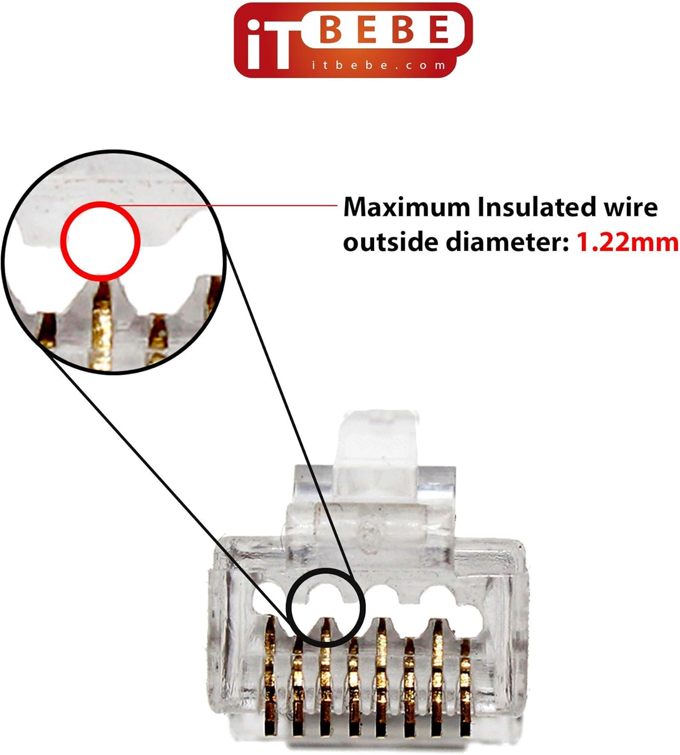 ITBEBE 50 Pcs - RJ45 Cat6 Cat6a Pass Through Connectors for 23 AWG Cables - 50 Cat6 Passthrough Connector Ends and 50 RJ45 Connectors Clear Strain Relief Boots for Clean, snag-Free Ethernet Patch Cord