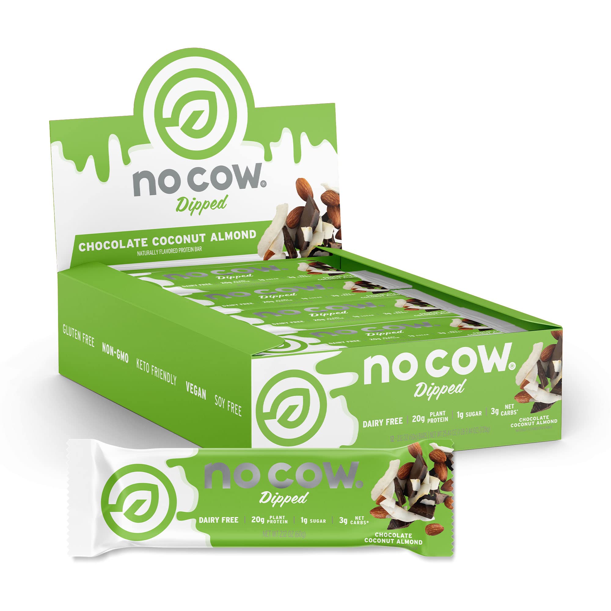 Buy No Cow Chocolate Dipped Protein Bars, 20g Based Vegan Protein, Low