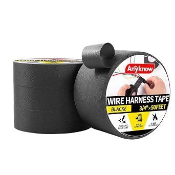 Black Wire Harness Tape for Automotive Cable Wrap 3/4 x 50 5Rolls | Cloth Electrical Tape, Heat Resistant, Noise Dampening, Abrasion Protection, Flexible Cable Loom Wrap, Auto Wiring