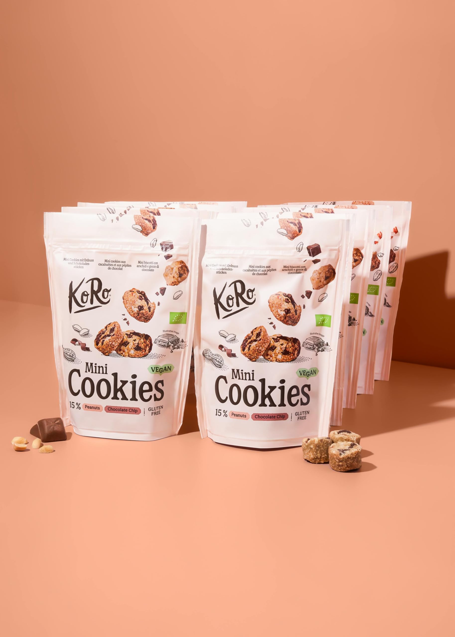KoRo - Mini Cookies Peanut Chocolate Chip 10 x 150 g - Klassiker im Mini-Format - Bio, vegan & glutenfrei - Mit Erdnüssen & dunkler Schokolade