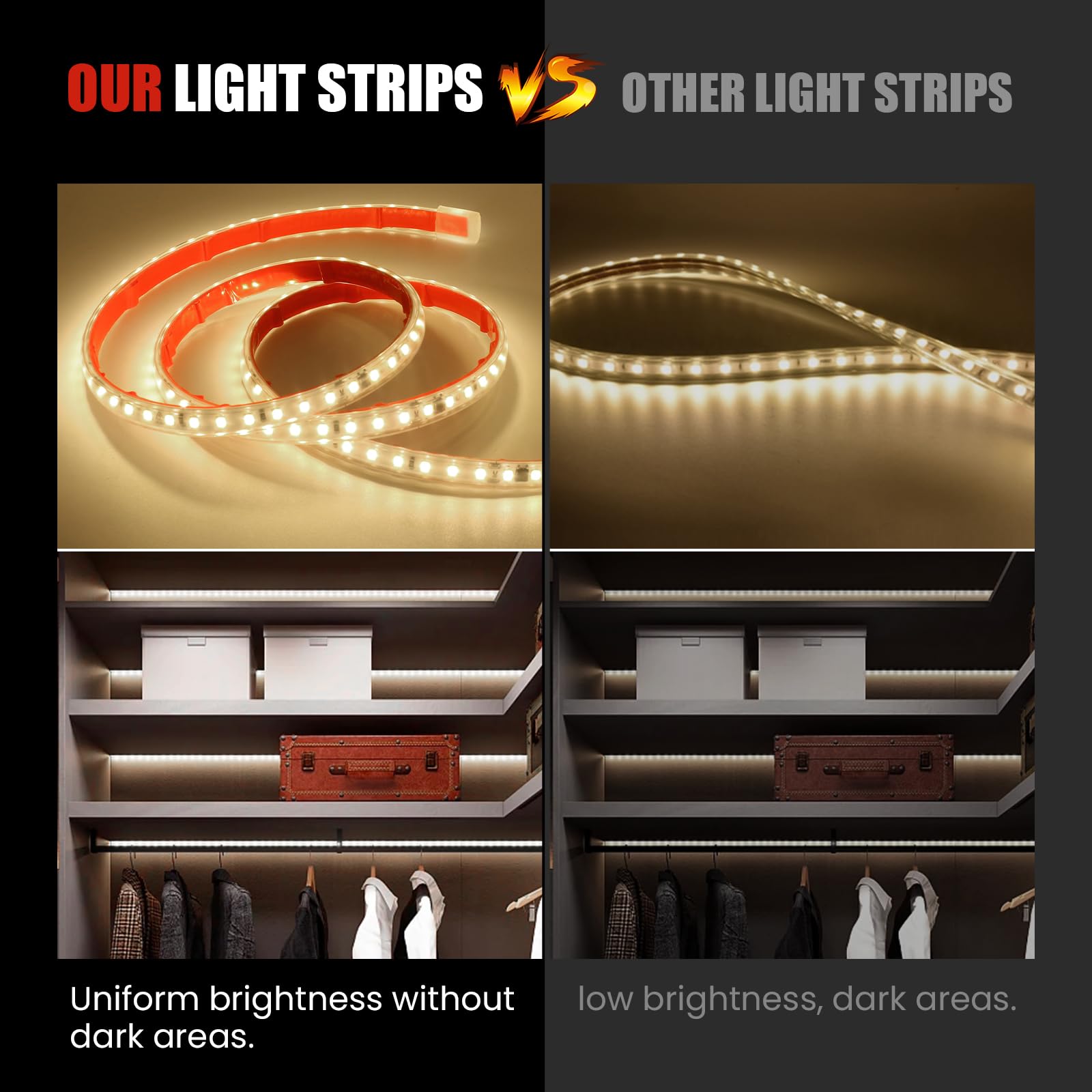 Conexión a AC220-240V Tira de LED,120LEDs/m SMD2835 Flexible Superbright Tira de luz LED cadena de luz de cuerda Autoadhesiva con enchufe para Navidad（5m, Blanco Natural）