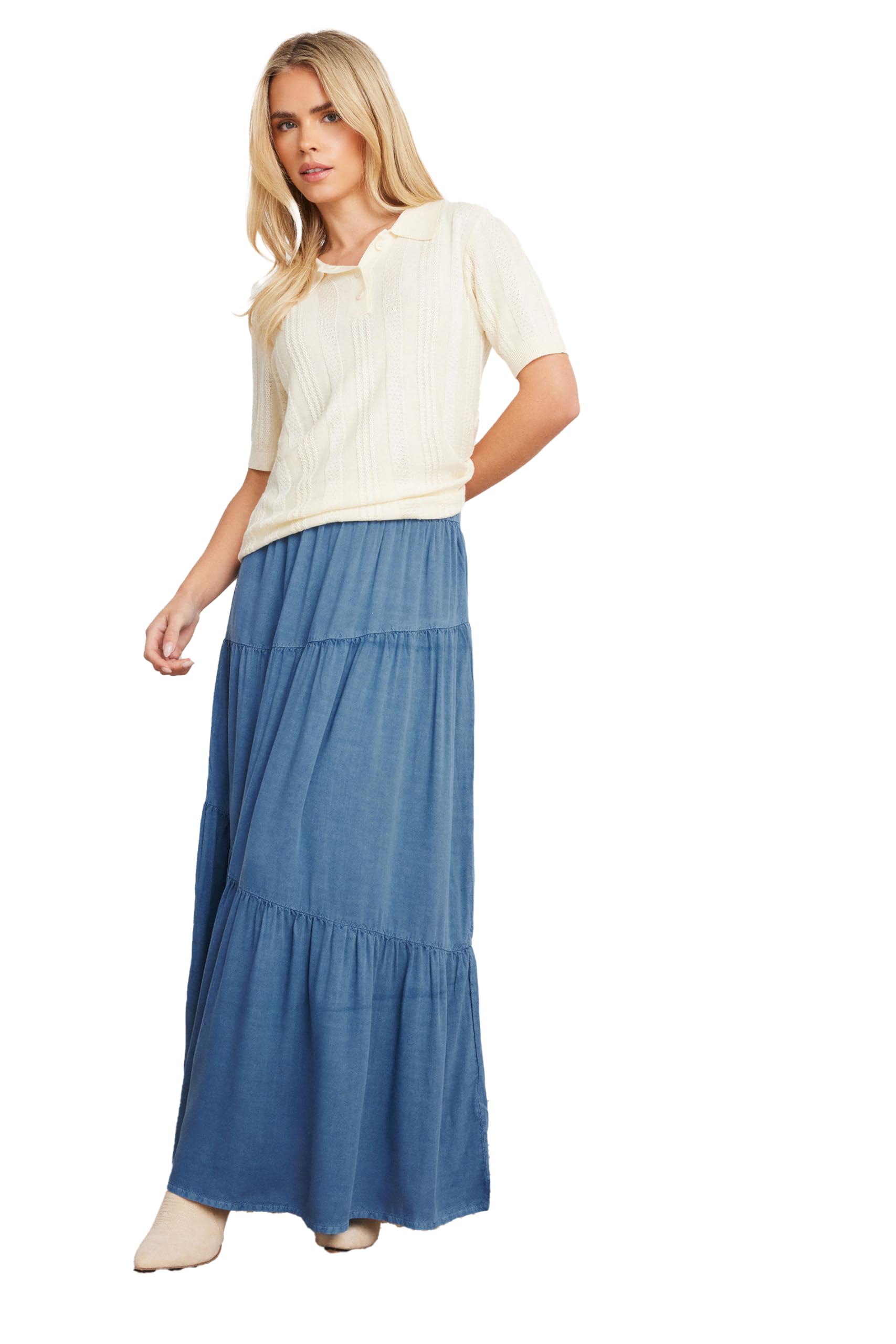 Pixiegirl Women's Blue Petite Asymmetric Tiered Maxi Skirt In Size 12