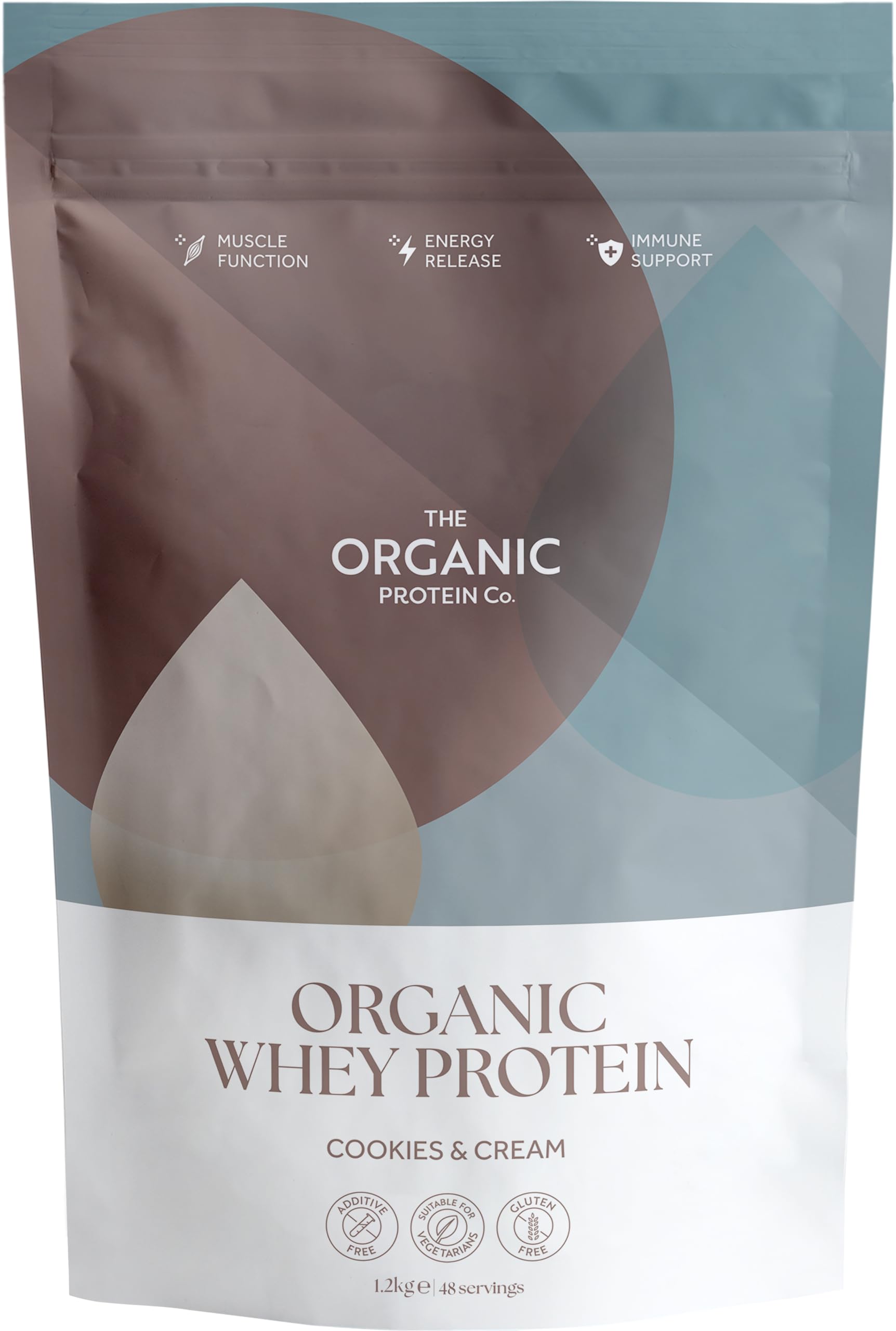 The Organic Protein Co - Cookies & Cream Organic Whey Protein Powder | Additive Free, Undenatured, Bioactive, UPF Free, No Emulsifiers, Primarily Grass Fed, Vegetarian, Gluten Free – 1.2 kg
