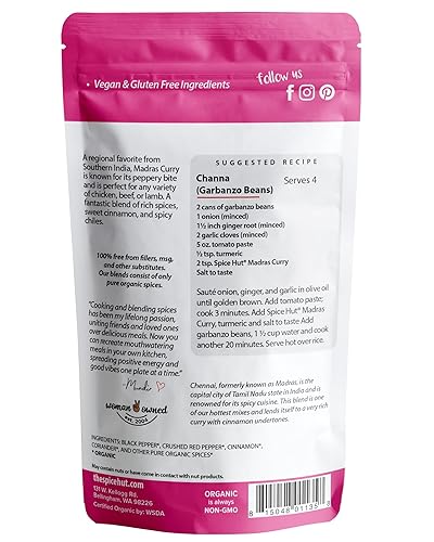 Miniatura 2 de Spice Hut - Madras Curry en polvo, orgánico, sin sal, Madras Masala condimento indio para cocinar comida picante del sur de Asia, mezcla de especias