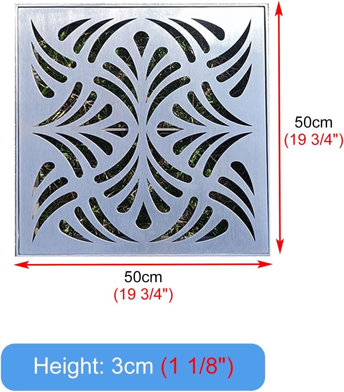 Outdoor Square Catch Basin Drain Grate Cover, Square Channel Drain Grate with Base & Screen, Stainless Steel Removable Sewer Grate for Concrete Floorr(50cmx50cm(19 3/4" x19 3/4"))