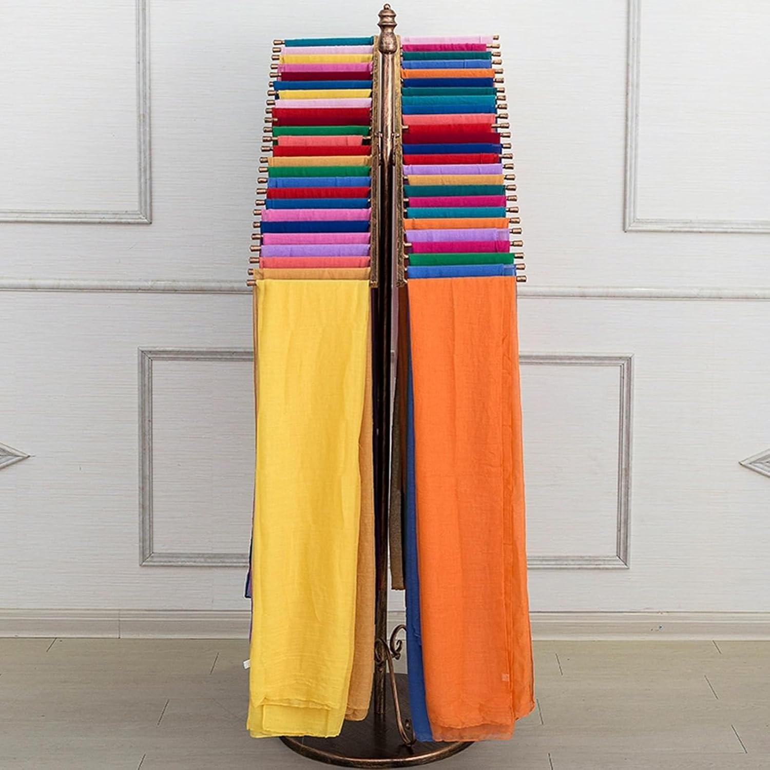 GAMAK Scarf Display Stand Retail, Scarf Rack Free Standing for 40/50 Scarves, Silk Neckband Girdle Pants Scarf Storage Organizer for Boutique Clothing Store Home (Color : Bronze, Size : Large)