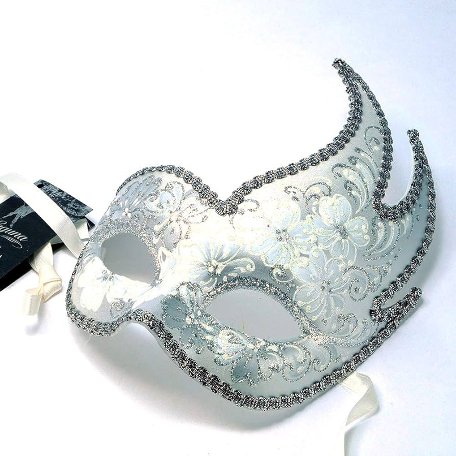 マスク　原画 Amazon.co.jp: イタリー製 マスケラ 仮面 ホワイト シルバー 花