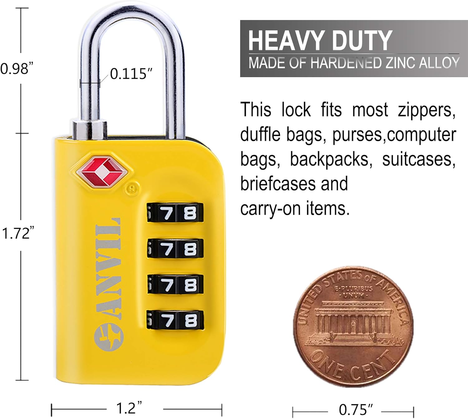  | TSA Luggage Locks - 4 Digit Combination Steel Padlocks - Approved Travel Lock for Suitcases & Baggage (Yellow 1 Pack) | Luggage Locks
