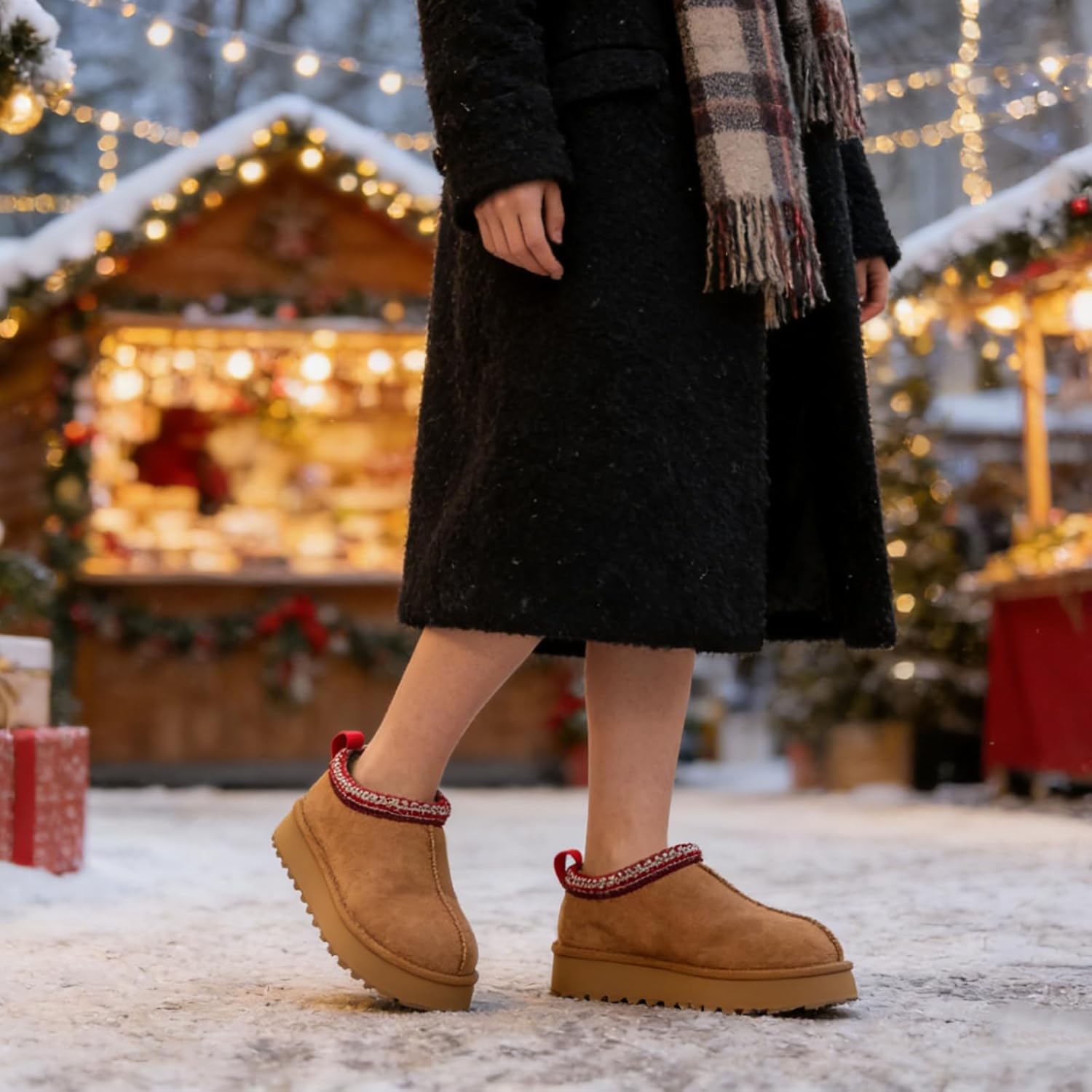 Platform Slippers Mini Boots for Women Fleece Lined Booties Anti-Slip Snow Slippers for Women Outdoor - Image 2