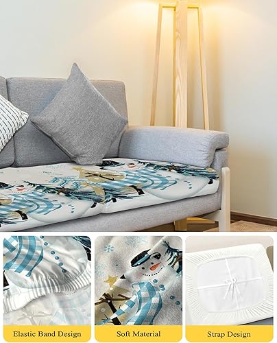 Miniatura 4 de Wowouhiya Fundas de cojín para sofá con diseño de muñeco de nieve de Navidad, funda elástica para sofá con parte inferior elástica, diseño de copo