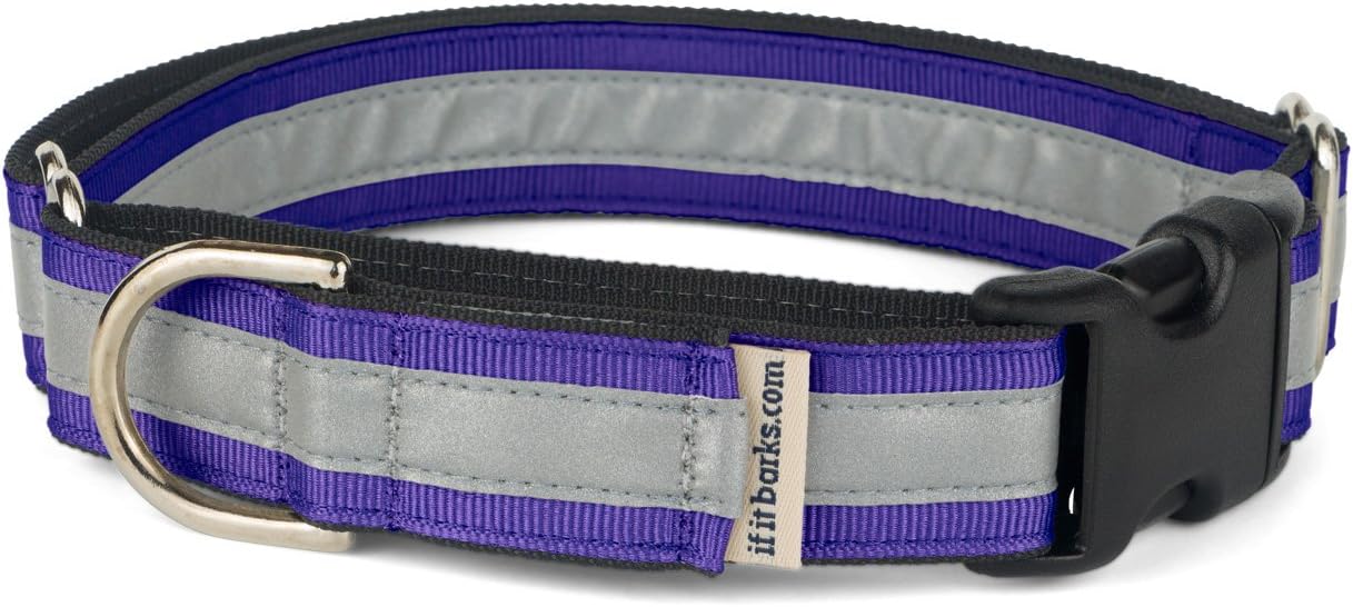 If It Barks 1" Reflective Martingale Collar with Quick Snap Buckle for Dogs, Adjustable, Made in USA,Small, Purple