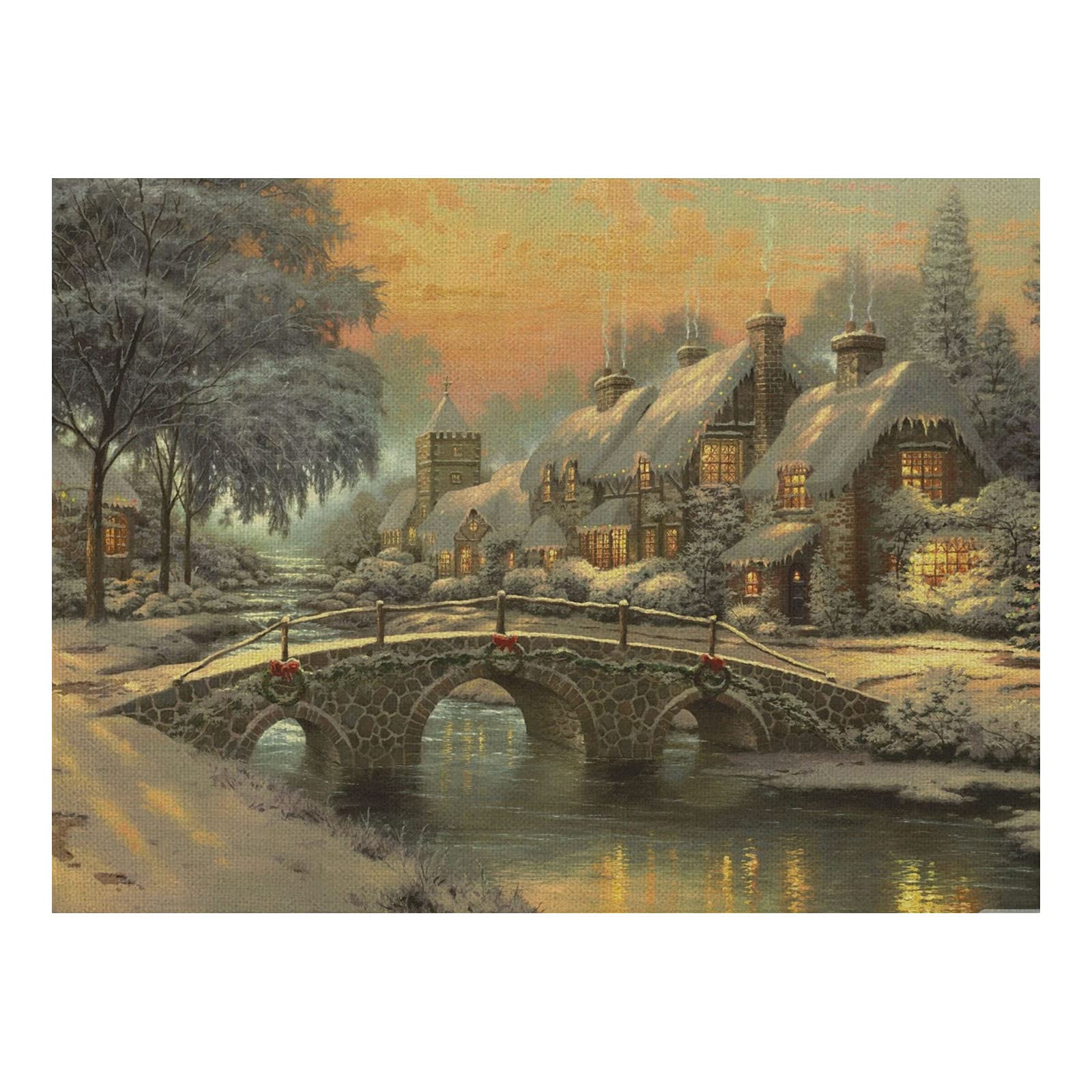 Daesar -- Manteles Individuales Juego de 8 de Navidad,Manteles Individuales Lino Casa con Puente Mantel Individual 42cm x 32cm(Gris Amarillo)
