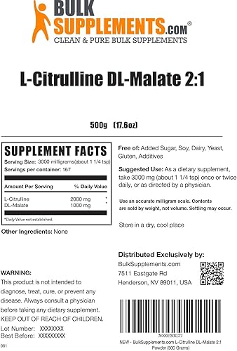 Miniatura 7 de l-citrulina dl-malate 21 puraen polvo BulkSupplements 1