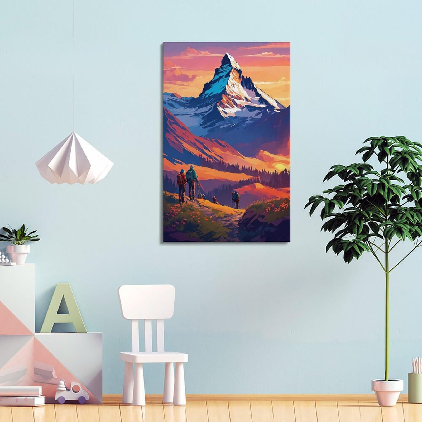 Poster su tela, motivo: sport estremi, alpinismo ed escursionismo, con squadre di avventura, stampa moderna, poster decorativo per camera da letto, per camera da letto, 60 x 90 cm