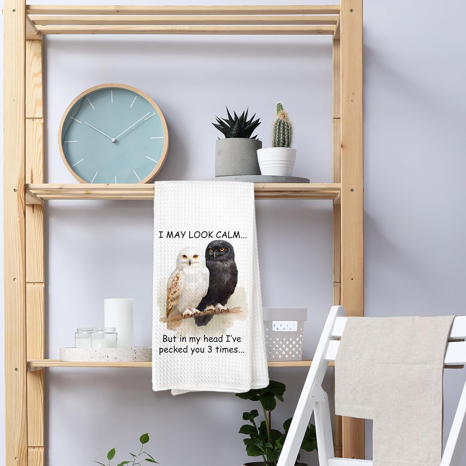 Owl Gifts Kitchen Towels, Owl Bird Decor, I May Look Calm but in My Head, Owls Bird Hand Towel for Bathroom, Owls Gifts for Women - Image 6