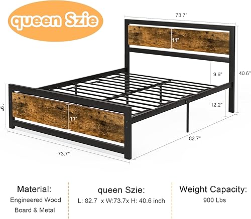 Miniatura 2 de Aqgrj Base de cama Queen con cabecero plataforma de metal tamaño Queen no necesita somier listones de acero resistentes ruido libre fácil montaje no