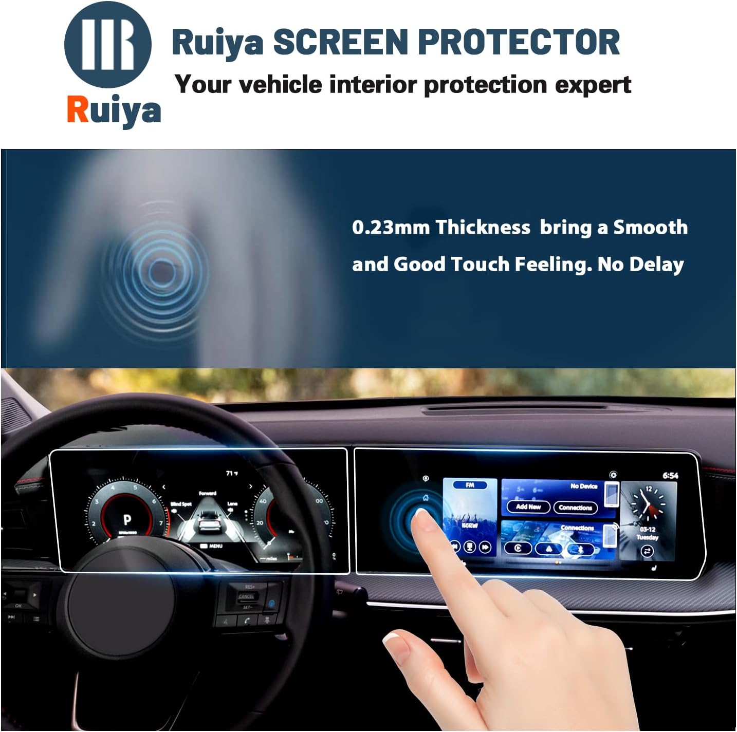 Ruiya 2025 Kicks Screen Protector for 2025 Nissan Kicks 12.3" Dashboard & Navigation Display Touchscreen Anti-glare Plastic Nano Films Compatible with 2025 Nissan Kicks SV/SR Accessories