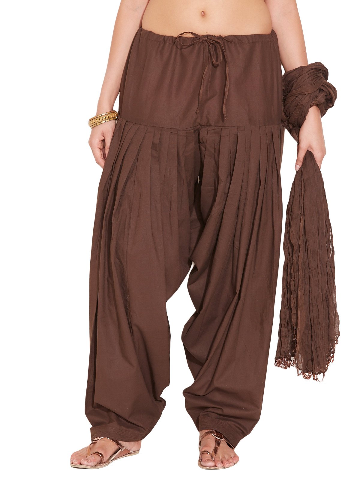 Ladies Brown Cotton Regular Fit With Dupatta Dupatta Patiala Set-image-1