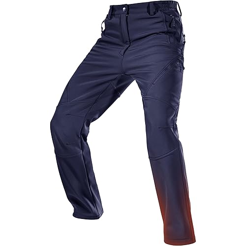 FREE SOLDIER Men's Fleece Lined Outdoor Cargo Hiking Pants Water Repellent Softshell Snow Ski Pants with Zipper Pockets