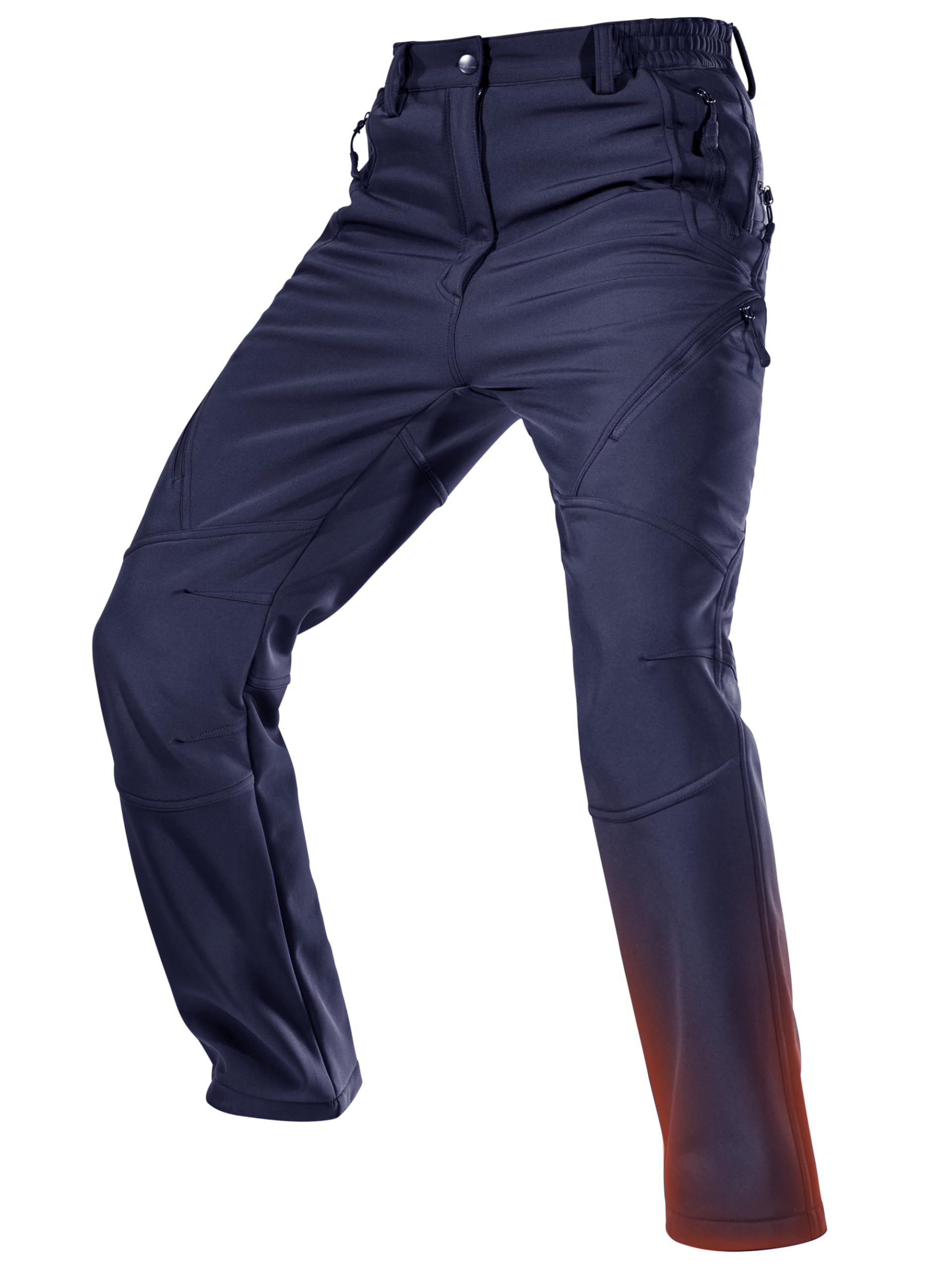 FREE SOLDIER Men's Fleece Lined Outdoor Cargo Hiking Pants Water Repellent Softshell Snow Ski Pants with Zipper Pockets