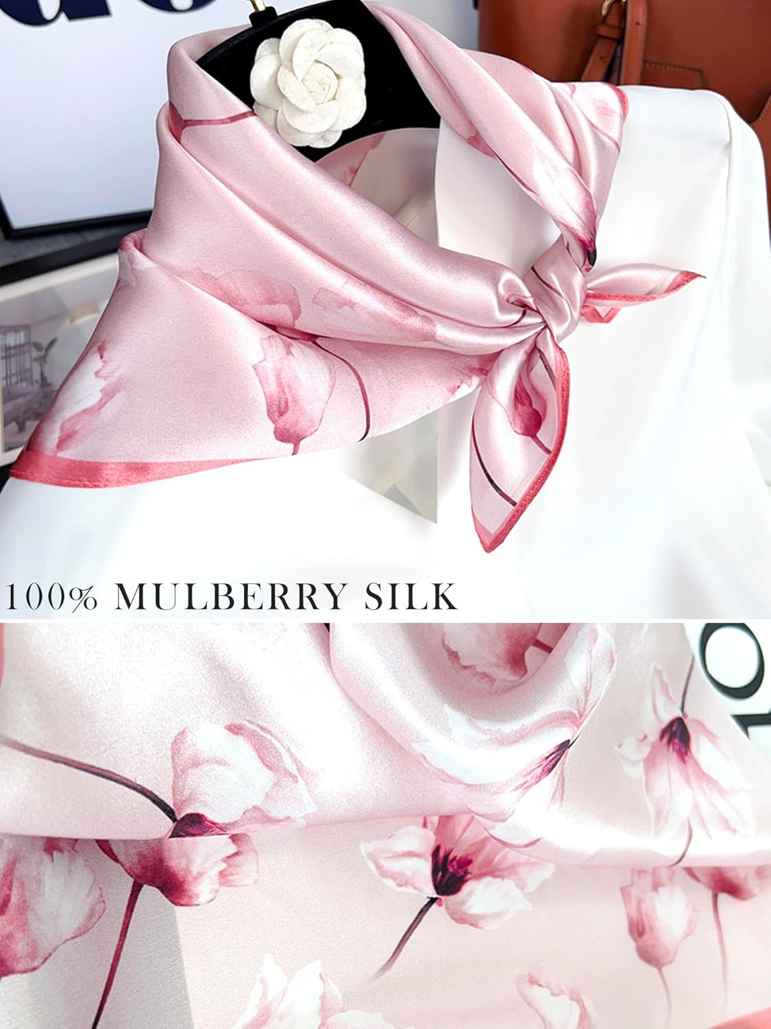 100% Mulberry Silk Scarf for Women Hair Lightweight Square Neckerchief Wrap For Head Scarves 21" - Image 2