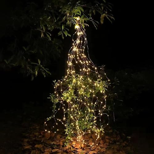 Krislait 640 luces LED de luciérnaga, luces de árbol blanco cálido, constantes, impermeables, alambre de cobre, luces de cascada con gancho, luces