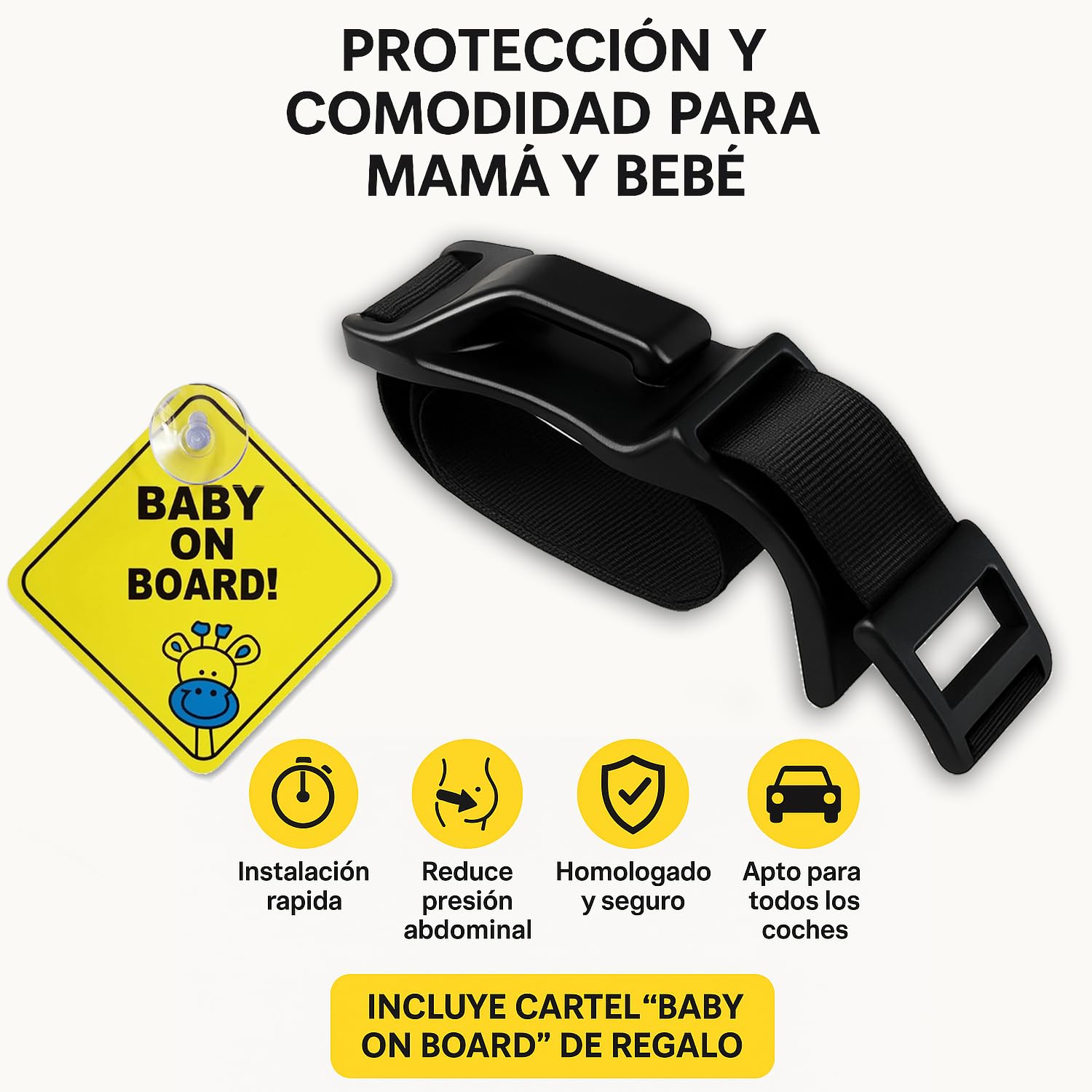 Cinturón Embarazada Coche Homologado - Cómodo y Seguro - Viaja con Tranquilidad, Protegiendo a la Mamá y al Bebé