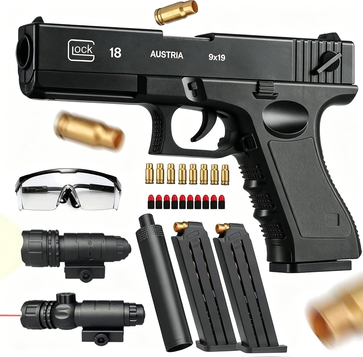 Dress-Up Accessories Glock Soft Bullet Toy Gun - with Magazine and Bullets silencer,Children's Gift(Black)