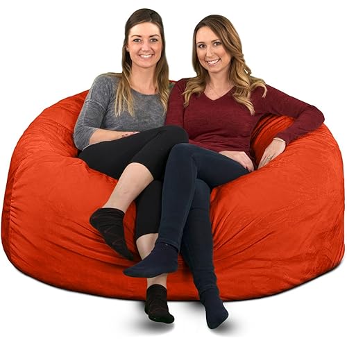 ULTIMATE SACK 5000 (5 Ft.) Bean Bag Chair: Giant Foam-Filled Furniture - Machine Washable Covers, Durable Inner Liner, 100% Virgin Foam. Comfy Bean Bag Chair. (Orange, Fur)