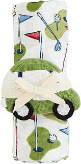 Mud Pie Kids Golf Swaddle and Rattle Set; Swaddle 47" X 47" | Rattle 3" X 4 1/2"