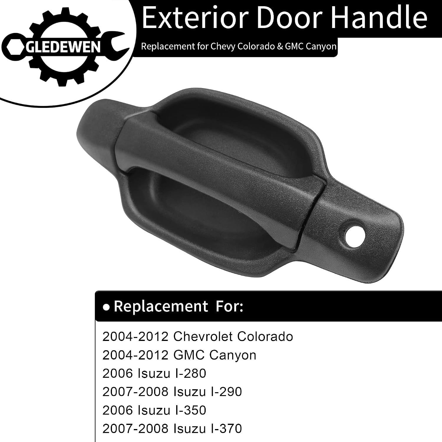 Gledewen Exterior Door Handle, Compatible with 2004-2012 Chevy Colorado, GMC Canyon, Isuzu, Outer Front Left Driver Side, Replace# GM1310141, 25875521 | Textured Black W/Key Hole Outside Handle