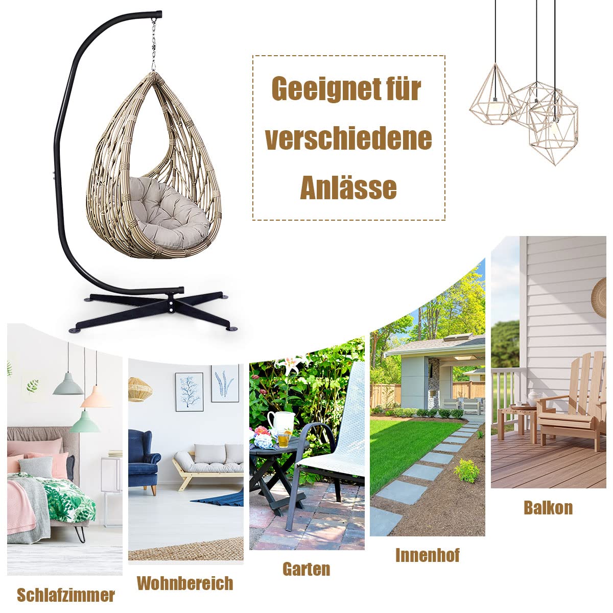 DREAMADE Freistehendes Hängestuhlgestell, Hängesesselgestell Hängesitzständer, Hängestuhl Gestell, stabil für drinnen und draußen, max. 150kg belastbar, Schwarz