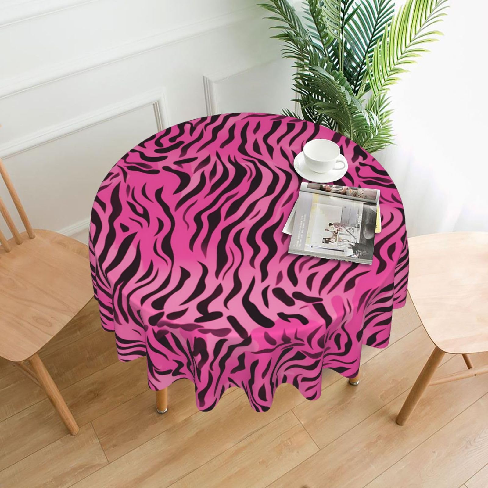 WHJSSF zebra tiger leopard pink Prints Round Decorative Table Throw 60 Inch – Waterproof Table Cover for Dining, Coffee Tables, and Outdoor Events