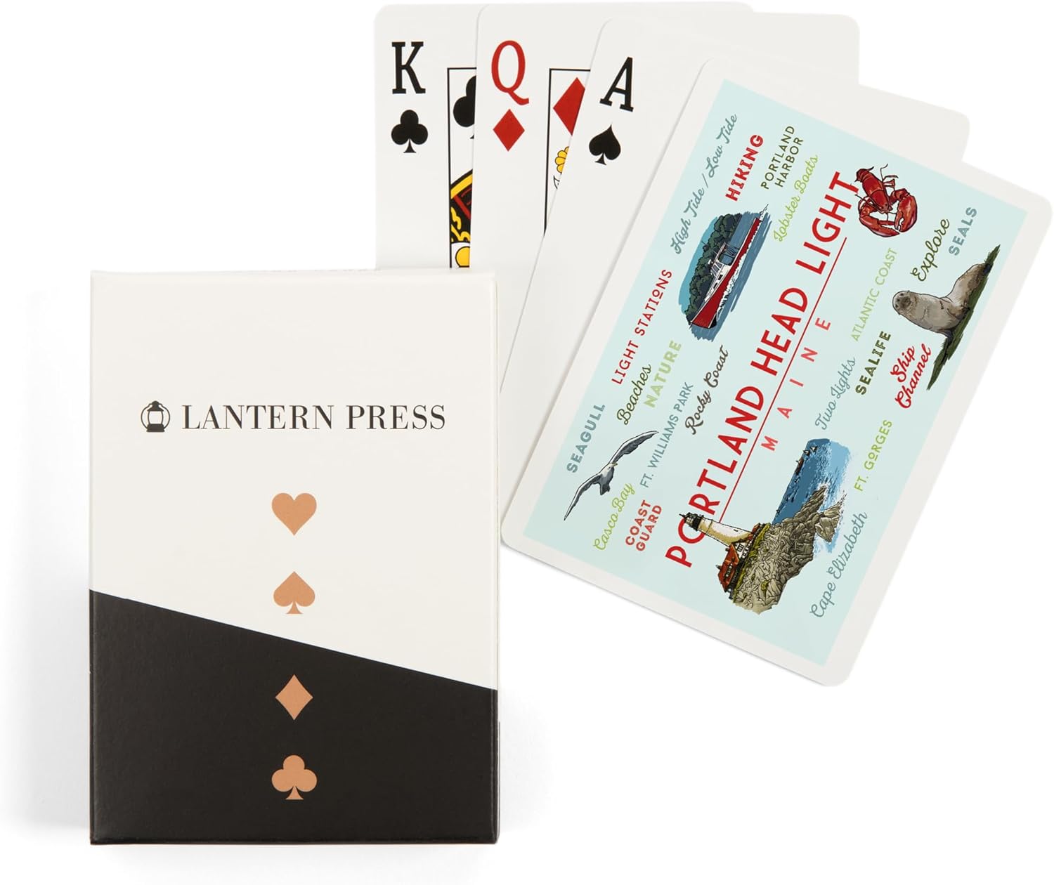 Lantern Press Portland Head Lighthouse, Maine, Typography and Icons, 52 Playing Cards for Adults, Poker Size Card Deck