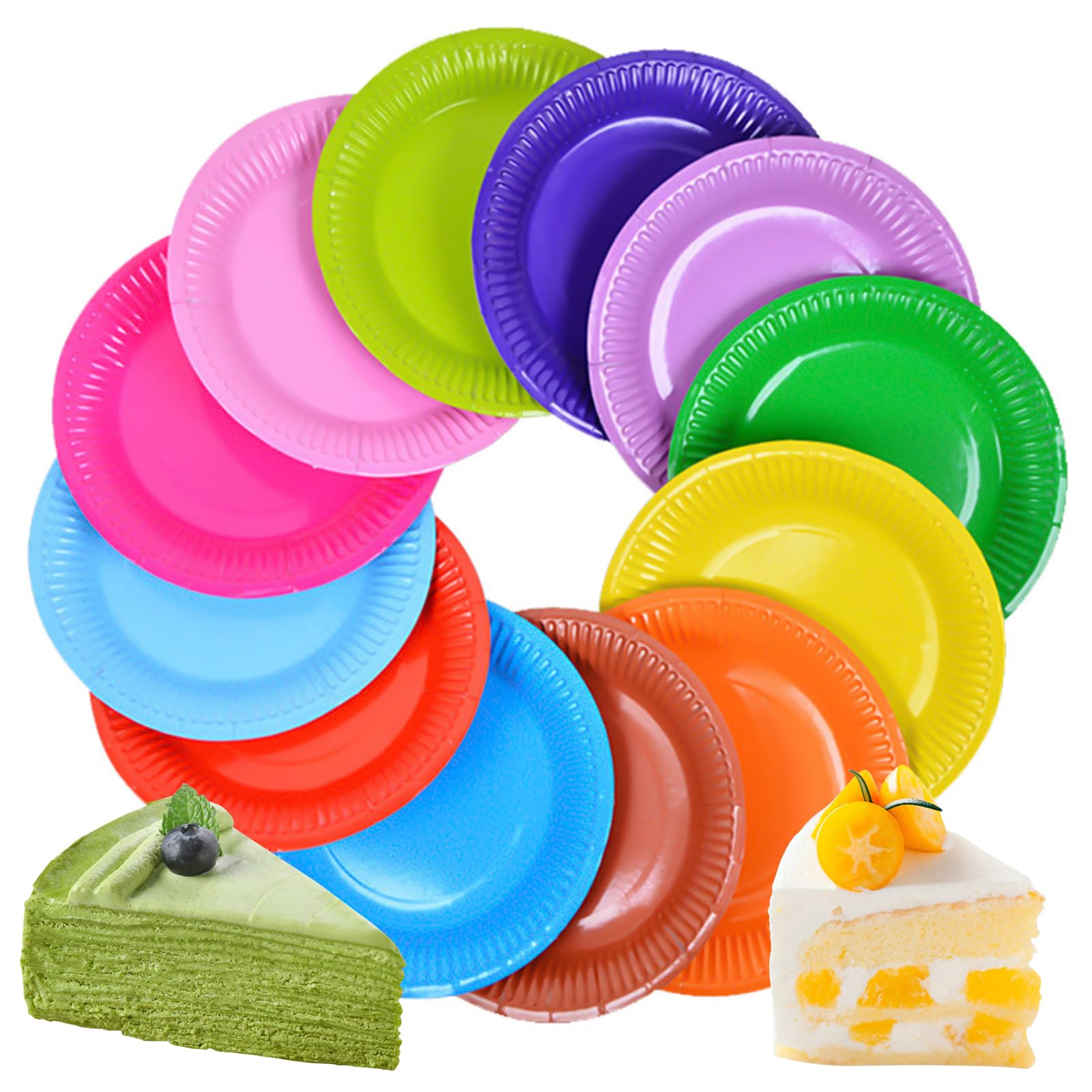 120Pcs 7 Inch Colorful Paper Plates, Round Multicolour Party Plates Party Tableware for Wedding Birthday Picnic DIY Painting (12 Colors)