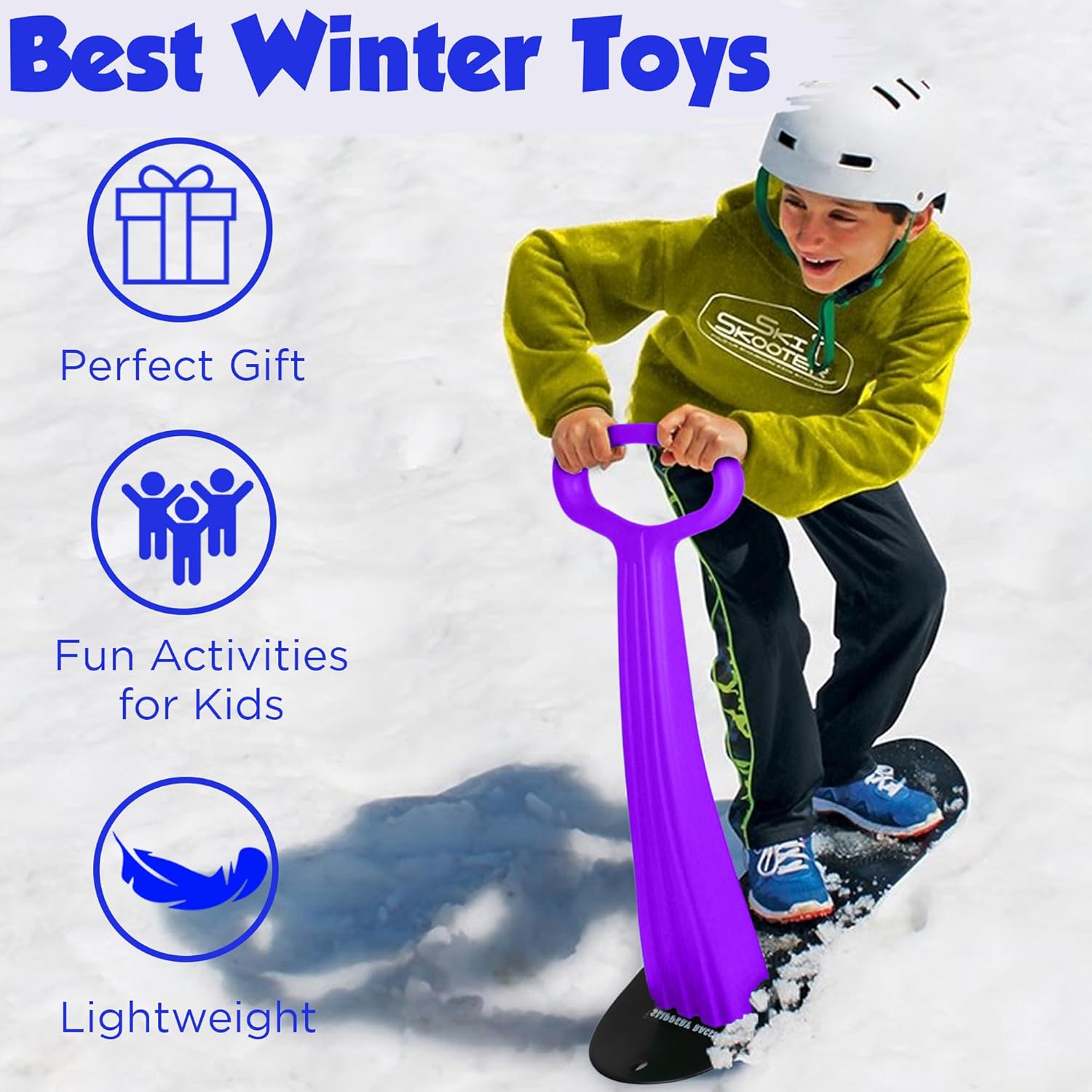 Slippery Racer Kid's Lightweight Compact Foldable Cold Resistant Downhill Outdoor Winter Ski Scooter Snow Sled for Children 4 Years and Up (Purple, 2)