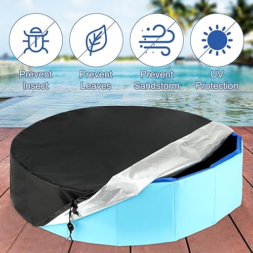 Miniatura 7 de YUEPET Cubierta redonda de piscina para perros de 63 pulgadas, cubierta de piscina portátil para niños, cubierta de piscina plegable plateada